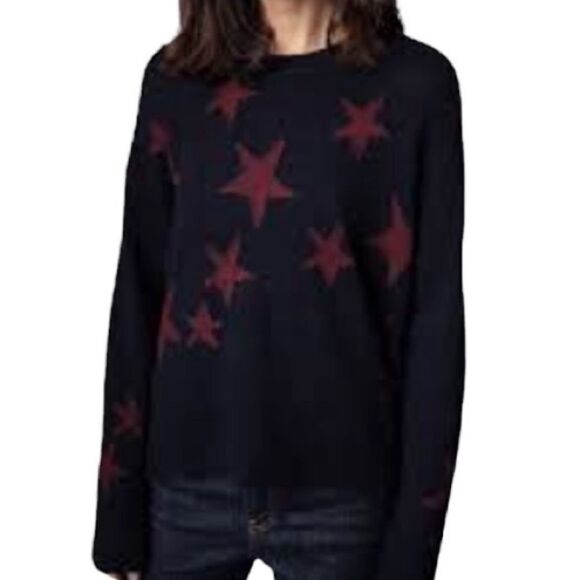 Zadig & Voltaire Cashmere Navy & Burgundy Star Sweater NWT Size XS - Picture 2 of 7